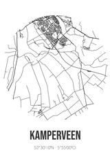 Abstract street map of Kamperveen located in Overijssel municipality of Kampen. City map with lines