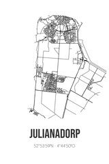 Abstract street map of Julianadorp located in Noord-Holland municipality of DenHelder. City map with lines