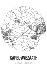 Abstract street map of Kapel-Avezaath located in Gelderland municipality of Buren. City map with lines