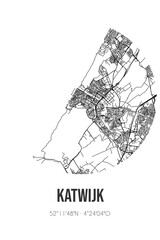 Abstract street map of Katwijk located in Zuid-Holland municipality of Katwijk. City map with lines