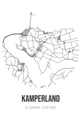 Abstract street map of Kamperland located in Zeeland municipality of Noord-Beveland. City map with lines