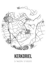 Abstract street map of Kerkdriel located in Gelderland municipality of Maasdriel. City map with lines