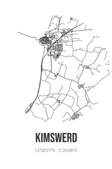 Abstract street map of Kimswerd located in Fryslan municipality of Sudwest-Fryslan. City map with lines