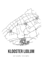 Abstract street map of Klooster Lidlum located in Fryslan municipality of Waadhoeke. City map with lines