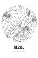 Abstract street map of Kessel located in Limburg municipality of Peel en Maas. City map with lines