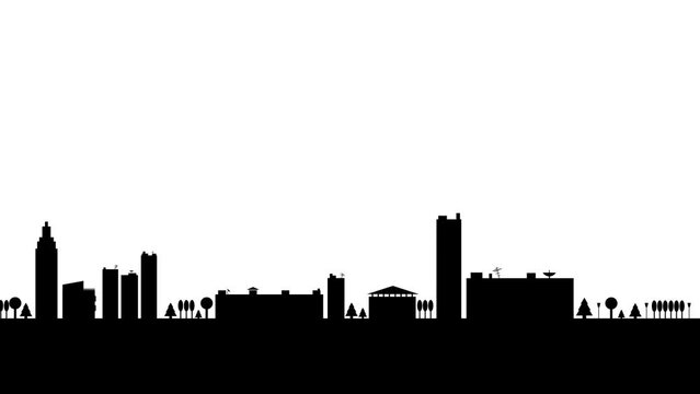 loop animation black silhouette city. 2d motion