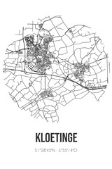 Abstract street map of Kloetinge located in Zeeland municipality of Kapelle. City map with lines