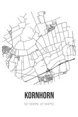 Fototapeta na wymiar Abstract street map of Kornhorn located in Groningen municipality of Westerkwartier. City map with lines