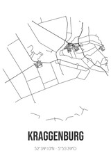 Abstract street map of Kraggenburg located in Flevoland municipality of Noordoostpolder. City map with lines