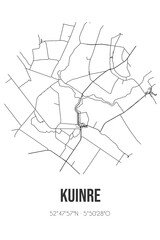 Abstract street map of Kuinre located in Overijssel municipality of Steenwijkerland. City map with lines