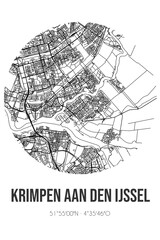 Abstract street map of Krimpen aan den IJssel located in Zuid-Holland municipality of KrimpenaandenIJssel. City map with lines
