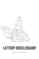 Abstract street map of Lattrop-Breklenkamp located in Overijssel municipality of Dinkelland. City map with lines