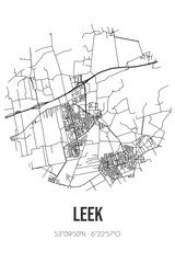 Abstract street map of Leek located in Groningen municipality of Westerkwartier. City map with lines