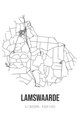 Abstract street map of Lamswaarde located in Zeeland municipality of Hulst. City map with lines