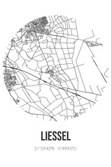 Abstract street map of Liessel located in Noord-Brabant municipality of Deurne. City map with lines