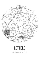 Abstract street map of Lettele located in Overijssel municipality of Deventer. City map with lines