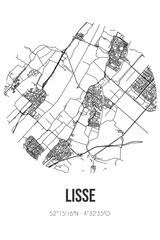 Abstract street map of Lisse located in Zuid-Holland municipality of Lisse. City map with lines