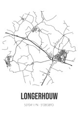 Abstract street map of Longerhouw located in Fryslan municipality of Sudwest-Fryslan. City map with lines