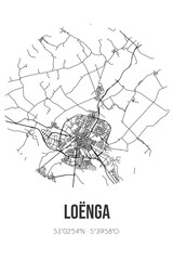 Abstract street map of Loënga located in Fryslan municipality of Sudwest-Fryslan. City map with lines