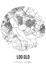 Abstract street map of Loo Gld located in Gelderland municipality of Duiven. City map with lines