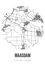 Abstract street map of Maasdam located in Zuid-Holland municipality of Hoeksche Waard. City map with lines