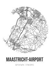Abstract street map of Maastricht-Airport located in Limburg municipality of Beek. City map with lines
