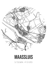 Abstract street map of Maassluis located in Zuid-Holland municipality of Maassluis. City map with lines