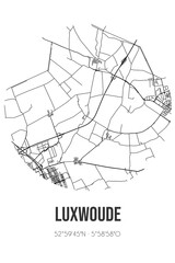 Abstract street map of Luxwoude located in Fryslan municipality of Opsterland. City map with lines