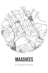Abstract street map of Maashees located in Noord-Brabant municipality of Boxmeer. City map with lines