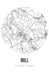 Abstract street map of Mill located in Noord-Brabant municipality of MillenSintHubert. City map with lines