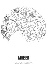 Abstract street map of Mheer located in Limburg municipality of Eijsden-Margraten. City map with lines
