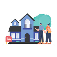 Couple seeing a House for Rent illustration