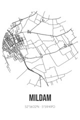 Abstract street map of Mildam located in Fryslan municipality of Heerenveen. City map with lines
