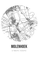 Abstract street map of Molenhoek located in Limburg municipality of Mook en Middelaar. City map with lines