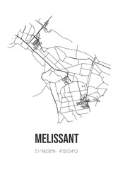 Abstract street map of Melissant located in Zuid-Holland municipality of Goeree-Overflakkee. City map with lines