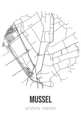 Abstract street map of Mussel located in Groningen municipality of Stadskanaal. City map with lines