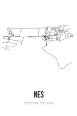 Abstract street map of Nes located in Fryslan municipality of Ameland. City map with lines