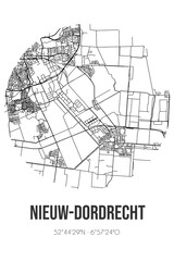 Abstract street map of Nieuw-Dordrecht located in Drenthe municipality of Emmen. City map with lines