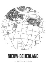 Abstract street map of Nieuw-Beijerland located in Zuid-Holland municipality of Hoeksche Waard. City map with lines
