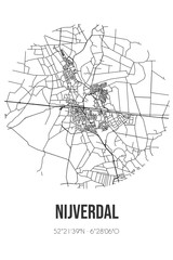 Abstract street map of Nijverdal located in Overijssel municipality of Hellendoorn. City map with lines
