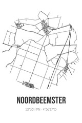 Abstract street map of Noordbeemster located in Noord-Holland municipality of Beemster. City map with lines