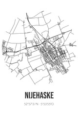 Abstract street map of Nijehaske located in Fryslan municipality of De Fryske Marren. City map with lines