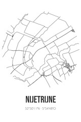 Abstract street map of Nijetrijne located in Fryslan municipality of Weststellingwerf. City map with lines