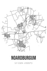 Abstract street map of Noardburgum located in Fryslan municipality of Tytsjerksteradiel. City map with lines