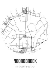 Abstract street map of Noordbroek located in Groningen municipality of Midden-Groningen. City map with lines