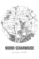 Abstract street map of Noord-Scharwoude located in Noord-Holland municipality of Langedijk. City map with lines