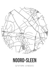 Abstract street map of Noord-Sleen located in Drenthe municipality of Coevorden. City map with lines