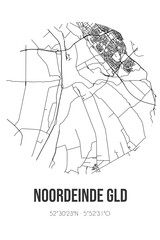 Abstract street map of Noordeinde Gld located in Gelderland municipality of Oldebroek. City map with lines