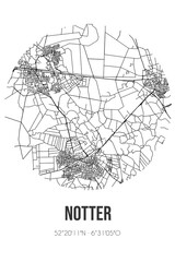 Abstract street map of Notter located in Overijssel municipality of Wierden. City map with lines
