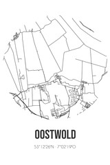Abstract street map of Oostwold located in Groningen municipality of Oldambt. City map with lines